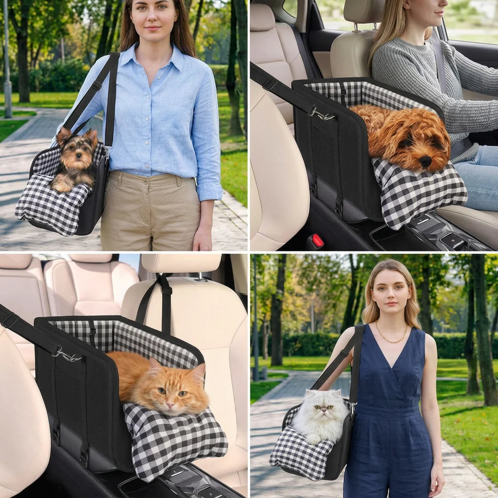 Safe Small Dog & Cat Car Travel Carrier with Safety Leash & Non-Slip Base